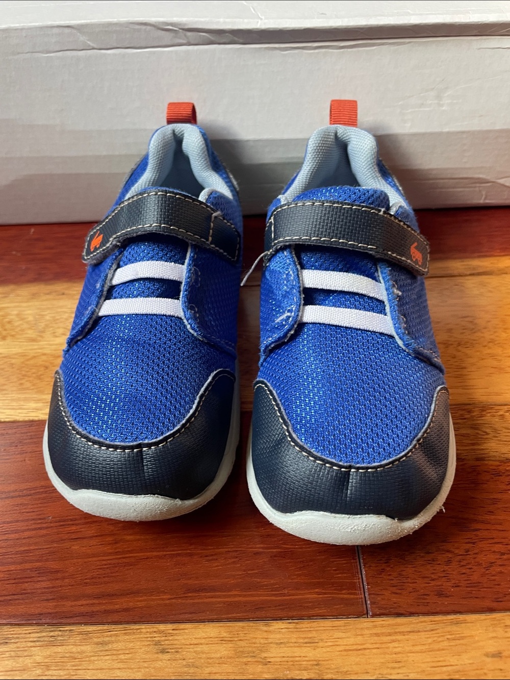 See Kai Run Boys Blue and Black Mesh Sneaker with Orange Pull Tab